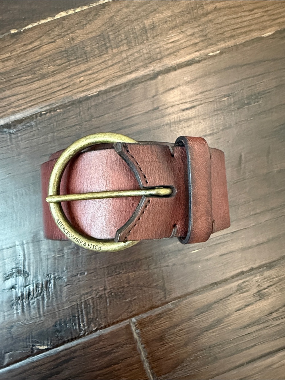 Abercrombie & Fitch Rustic Red Leather Belt with Brass Buckle